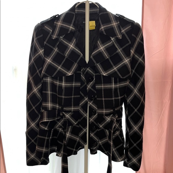 Nine West Black and White Plaid Peplum Jacket - Size 8 - Picture 7 of 7
